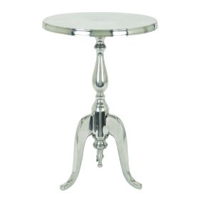 Traditional Style Aluminum Accent Table With Pedestal Base, Silver