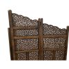 Benzara Hand Carved Foldable 4 Panel Wooden Partition Screen/RoomDivider,Brown