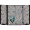 Peacock Themed Metal 3 Panel Fireplace Screen, Multicolor