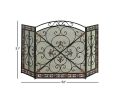 Traditional 3 Panel Metal Fire Screen With Filigree Design, Bronze