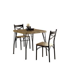 Industrial Style 3 Piece Dining Table Wood And Metal, Brown And Black