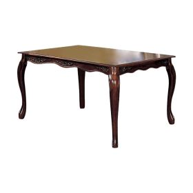 Wooden Dining Table with Floral Carved Accents and Cabriole Legs, Brown