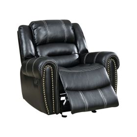 Rolled Arms Leatherette Glider Recliner Chair with Contrast Stitching,Black