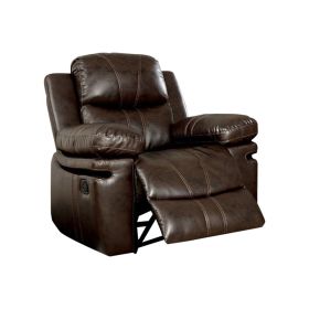 41 Inch Manual Recliner Chair, Brown Bonded Leather, Contrast Stitching