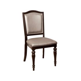 Harrington Transitional Side Chair With PVC, Brown Finish, Set of 2