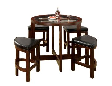 Crystal Cove I Quaint Virile 5 Piece Counter Height Table Set, Dark Walnut