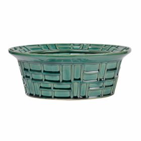 12.5 Inches Round Stoneware Bowl with Grid Design, Green