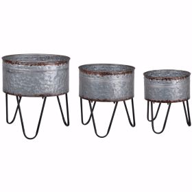 Preferable Planters Set of 3 Acoma Galvanized Metal Tubs