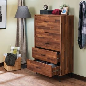 Enchanting  Wooden Chest With 5 Drawers, Walnut Brown