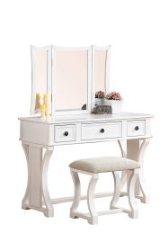 Modish Vanity Set Featuring Stool And Mirror White