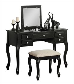 Cherub Vanity Set Featuring Stool And Mirror Black