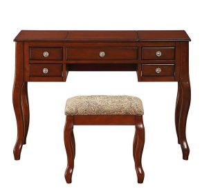 Cherub Vanity Set Featuring Stool And Mirror Cherry Brown