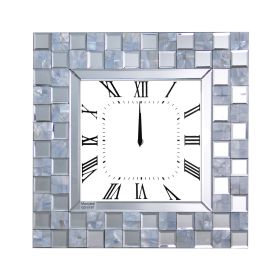 Mirror Accented Wooden Analog Wall Clock In Square Shape, White