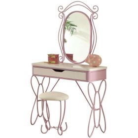 Contemporary Style Metal and Wood Vanity Set, White and Purple