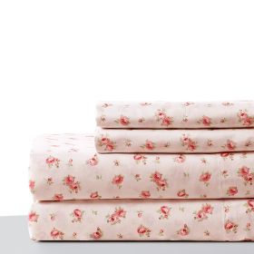 Melun 4 Piece Rose Pattern King Size Microfiber Sheet Set The Urban Port, Pink