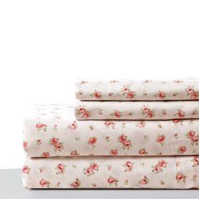 Melun 4 Piece Rose Pattern King Size Sheet Set The Urban Port, Pink and White