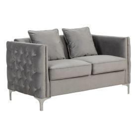 Zion 53 Inch Accent Loveseat, Handmade Nailhead Trim, Tufted, Gray Velvet