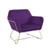 Zoey 30 Inch Modern Accent Chair with Gold Metal Frame and Purple Velvet