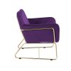 Zoey 30 Inch Modern Accent Chair with Gold Metal Frame and Purple Velvet