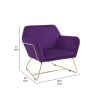 Zoey 30 Inch Modern Accent Chair with Gold Metal Frame and Purple Velvet