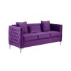 Zion 73 Inch Modern Sofa, Button Tufted Purple Velvet with Nailhead Trim