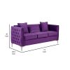 Zion 73 Inch Modern Sofa, Button Tufted Purple Velvet with Nailhead Trim