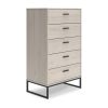 Zed 51 Inch 5 Drawer Chest, Natural Beige Wood Frame, Black Metal Base