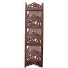 Hand Carved Elephant Design Foldable 4 Panel Wooden Room Divider, Brown