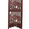 Hand Carved Elephant Design Foldable 4 Panel Wooden Room Divider, Brown