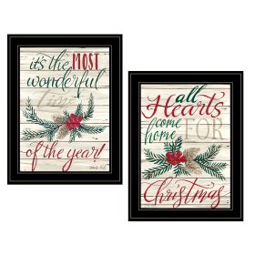 "All Hearts Come Home for Christmas" 2-Piece Vignette by Artisan Cindy Jacobs; Ready to Hang Framed Print; Black Frame