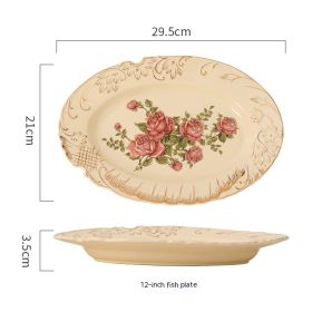 European-style Ceramic Tableware Household Rice Bowl Soup Bowl Bowl Dish & Plate Fruit Plate Dim Sum Plate (Option: Rose Beige Fish Dish)