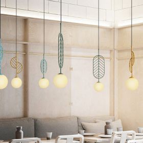 Simple Bar Restaurant Study Cafe Macaron Leaf Chandelier (Option: Long leaf shape blue-No bulb)