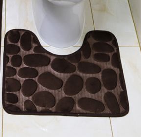 Pebble Head Embossed Toilet U-shaped Bathroom Absorbent Non-slip Floor Mat (Option: Brown-U Shape 50X40CM)