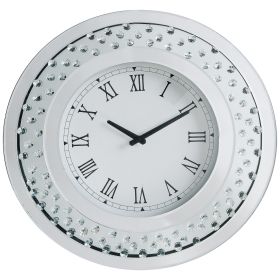 Wood & Mirror Round Analog Wall Clock, White (Option: Faux crystals, Mirror, Engineered woodSilver)