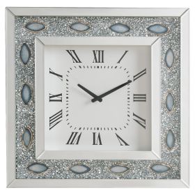 Wood & Mirror Square Analog Wall Clock, White (Option: MDF, GlassSilver)