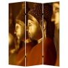 Brar 71 Inch 3 Panel Canvas Screen, Dual Sided Buddha Print, Black, Brown