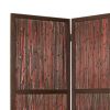 72 Inch 3 Panel Privacy Screen, Hardwood Frame, Bamboo Strips, Brown, Red