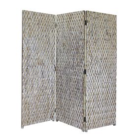 72 Inch 3 Panel Screen, Wood 3D Wavy Pattern, Distressed Gray, Black, Brown (Color: Gray, Brown)