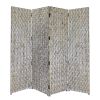 72 Inch 3 Panel Screen, Wood 3D Wavy Pattern, Distressed Gray, Black, Brown