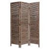 72 Inch 3 Panel Shutter Screen, Slatted Panels, Distressed Brown Finish