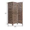 72 Inch 3 Panel Shutter Screen, Slatted Panels, Distressed Brown Finish