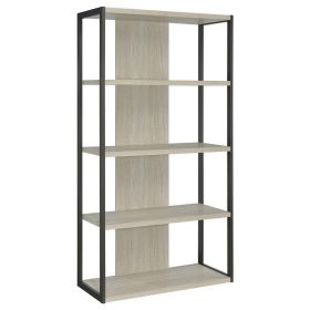 Dela 72 Inch Freestanding Bookcase, 4 Wooden Shelves, Whitewashed Gray (Color: Gray)