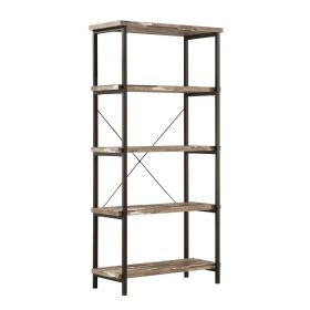 Rustically designed Bookcase With 4 Open Shelves (Color: Brown & Black)