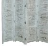 Wooden 4 Panel Screen with Textured Panels and Scrolled Details, White