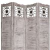 Wooden 4 Panel Screen with Textured Panels and Scrolled Details, White