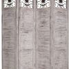 Wooden 4 Panel Screen with Textured Panels and Scrolled Details, White