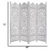 Handcrafted Wooden 4 Panel Room Divider Screen Featuring Lotus Pattern Reversible