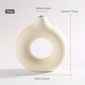 1pc; White Ceramic Vase White Vases For Decor; Modern Home Decor Vase; Boho Vases For Decor; Circle Vase; Round Vase; Donut Vase; Decorative Vase (Color: Cream Color)