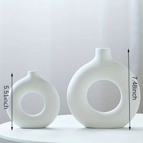 1pc; White Ceramic Vase White Vases For Decor; Modern Home Decor Vase; Boho Vases For Decor; Circle Vase; Round Vase; Donut Vase; Decorative Vase (Color: Ivory White)